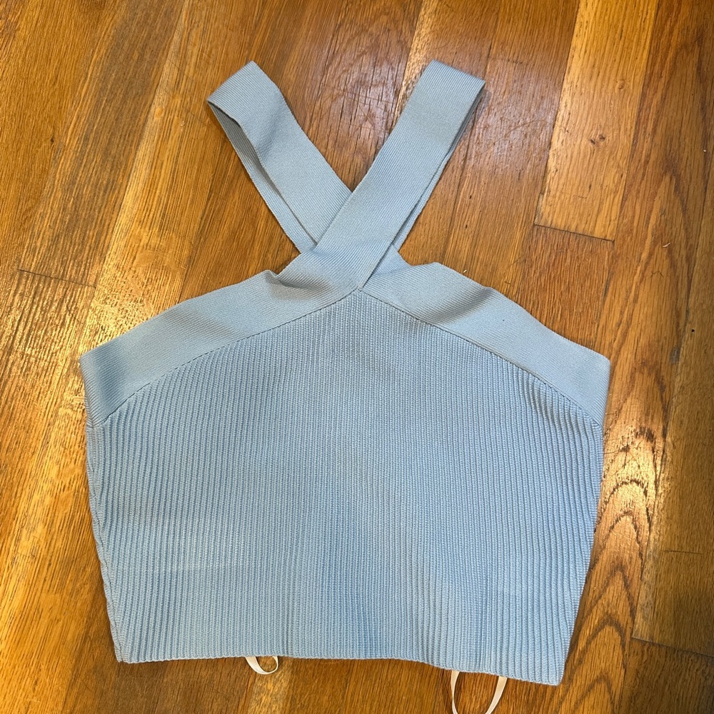 Aritzia Light Blue Ribbed Cross-Back Tank Top